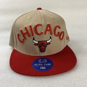 NBA Chicago Bulls Hat Flatbill Snapback Adjustable NEW Ultra Game Khaki Red